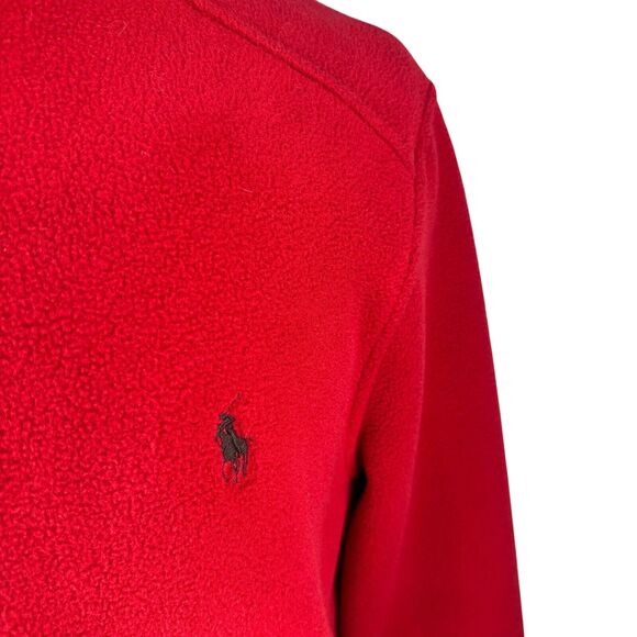 Vintage Polo Ralph Lauren Fleece Jacket Men’s Large Red Full Zip Suede Trimmed - Picture 2 of 11